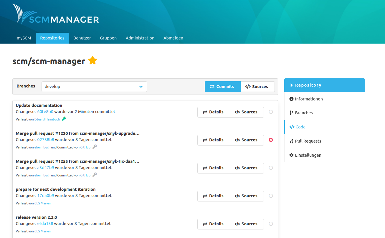 Beispiel der Commit-Übersicht