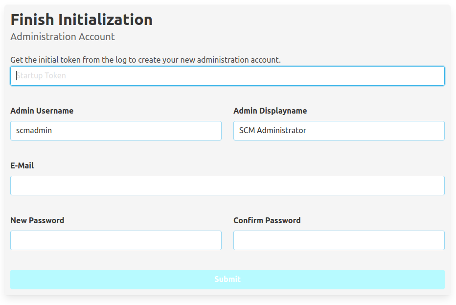 Creation form for initial administration user